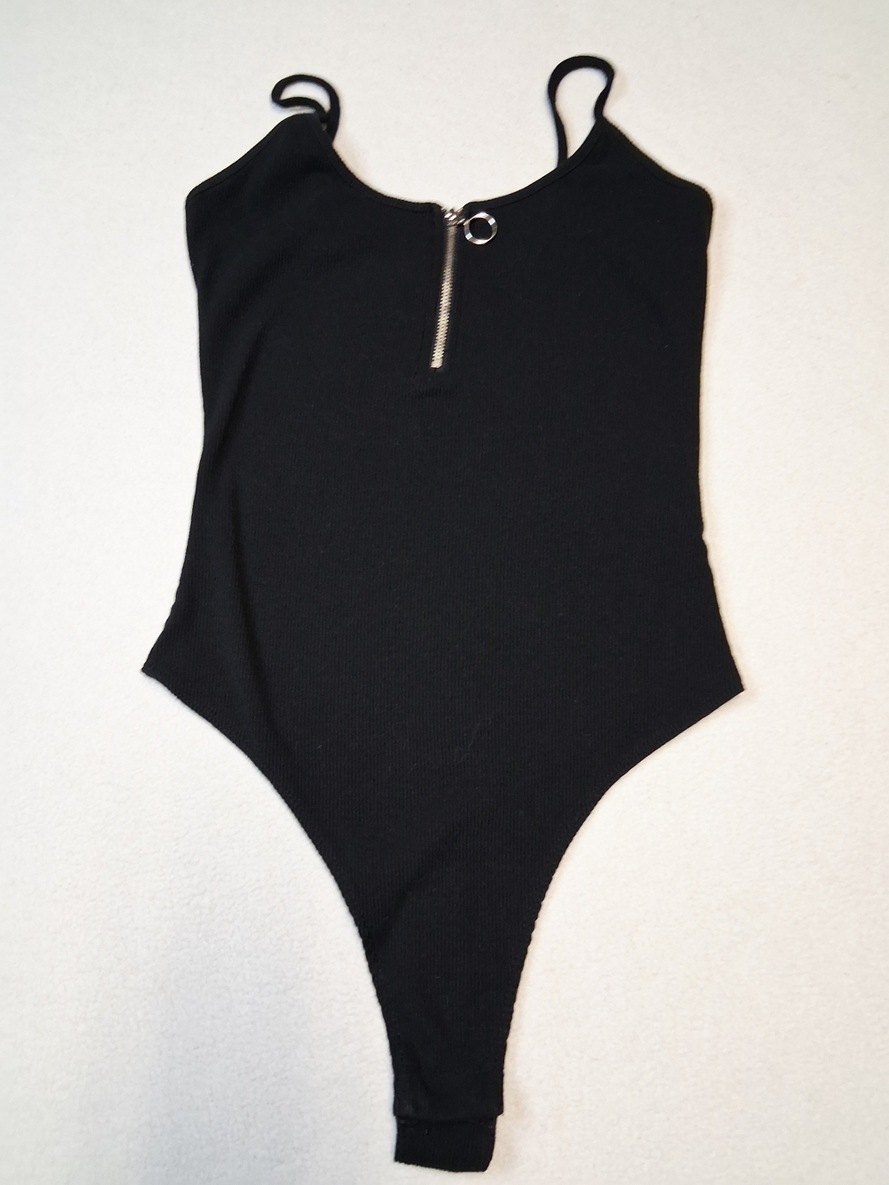 Urban Heritage Black Ribbed Bodysuit with Front Ring Zipper